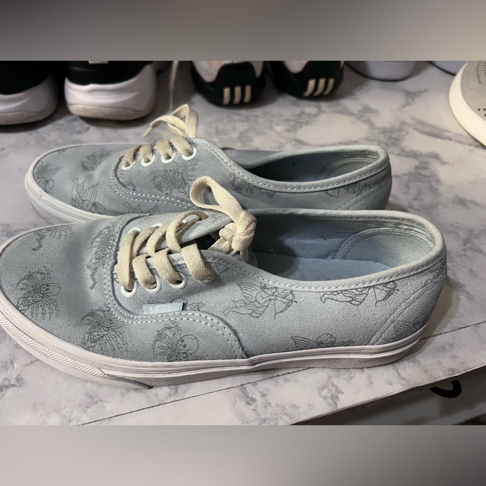 Vans scull blue and white suede shoes